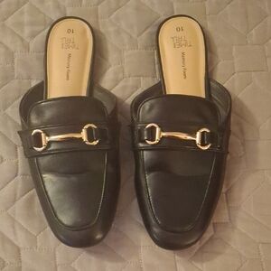 Time and Tru Black Mules with Gold Accent